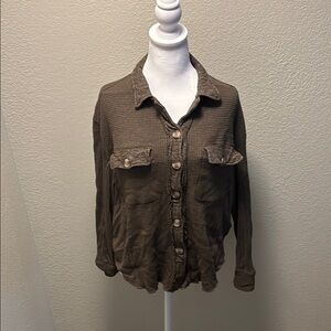 Brown Button-Up Waffle Knit Shirt